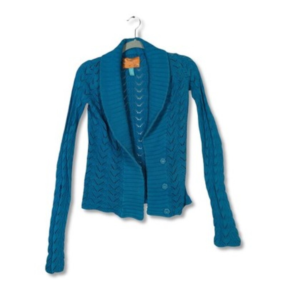 Hollister Womens Turquoise Blue Pointelle Knit Shawl Collar Cardigan Size S